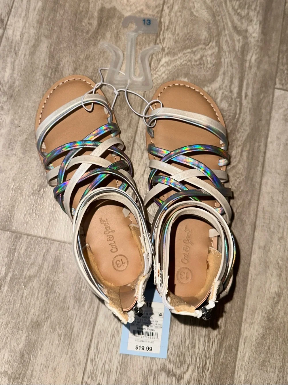 Girls Holographic Strappy Gladiator Sandals - Iridescent White
